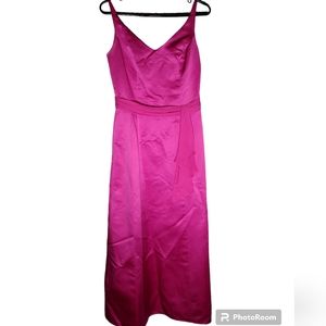 David's Bridal prom dress satin pink with chiffon belt size 6